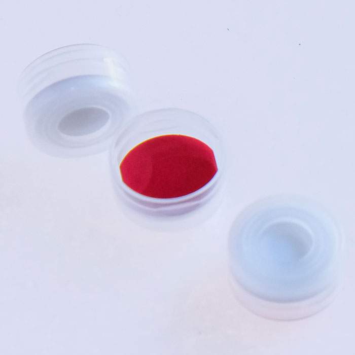 11 mm Pre-Assembled Clear Polyethylene Snap Cap with PTFE/Silicone (Red/White) Septa, 100/pk