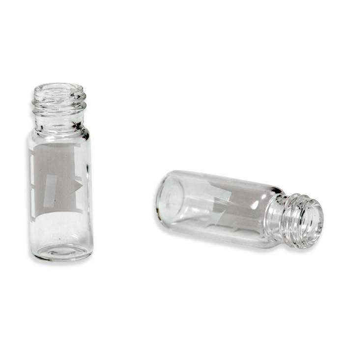 2 mL Clear Glass 10 mm Screw Top Vial with Write-On Patch and Fill Lines, 100/pk