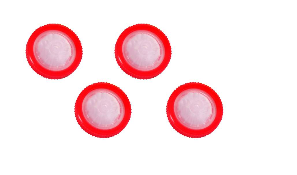 Red PTFE (Hydrophilic) Syringe Filters, 0.22 µm, 25 mm (100/pack)